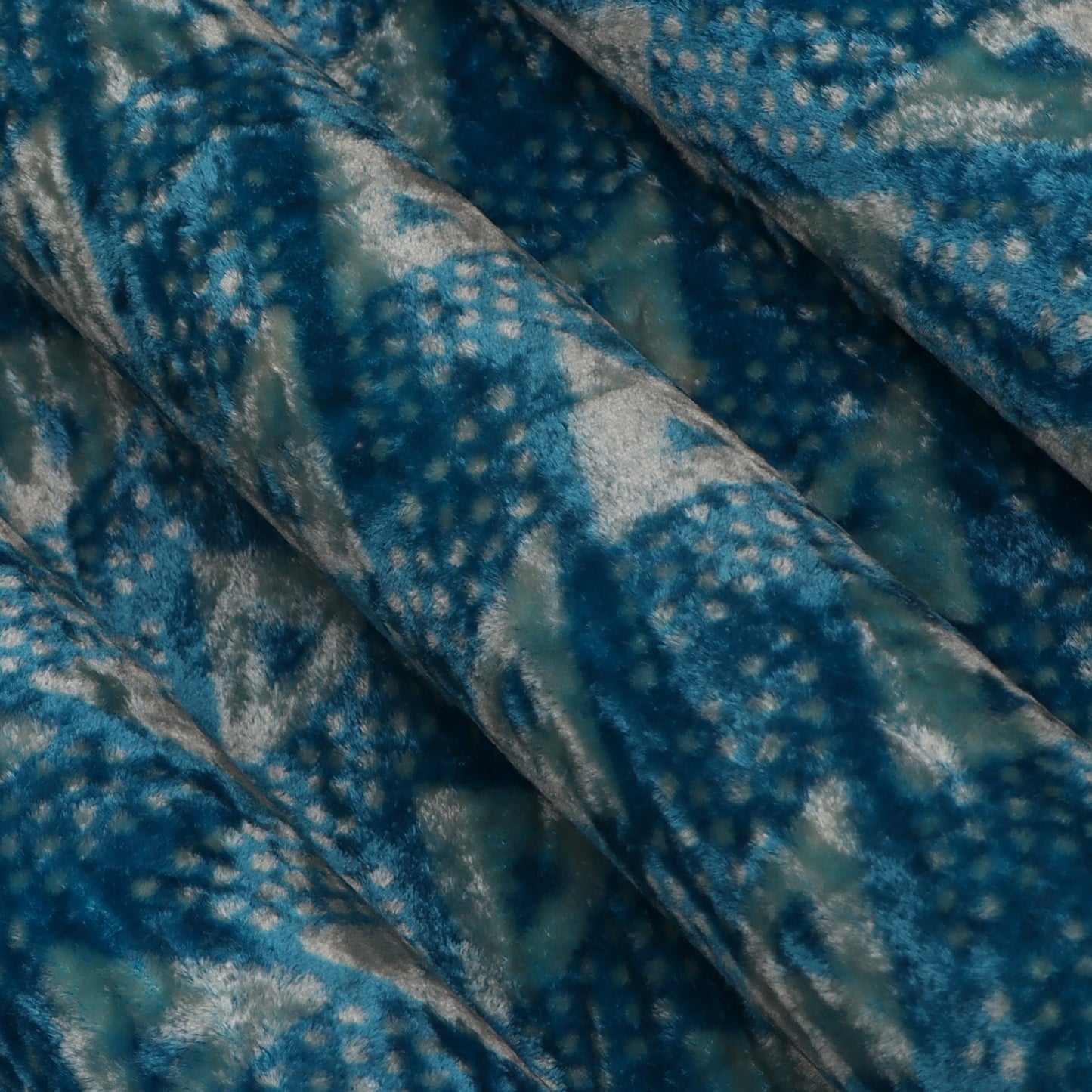 Blue Color Silk Velvet Print Fabric
