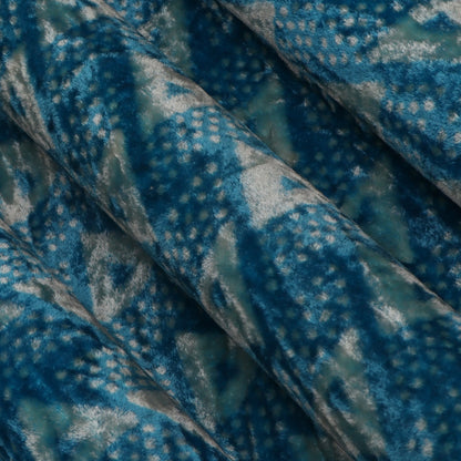 Blue Color Silk Velvet Print Fabric