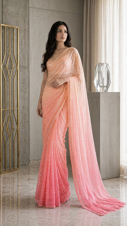 Shaded Chanderi Embroidery Fabric