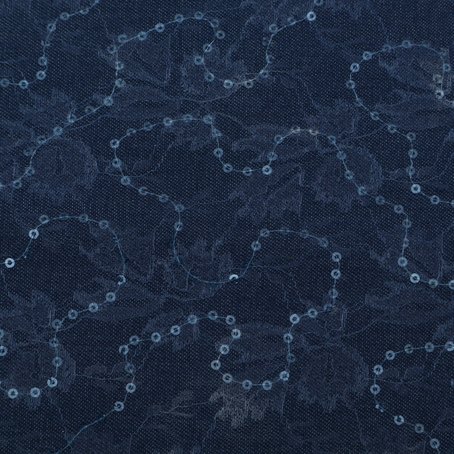 Blue Color Denim Sequins Embroidery Fabric