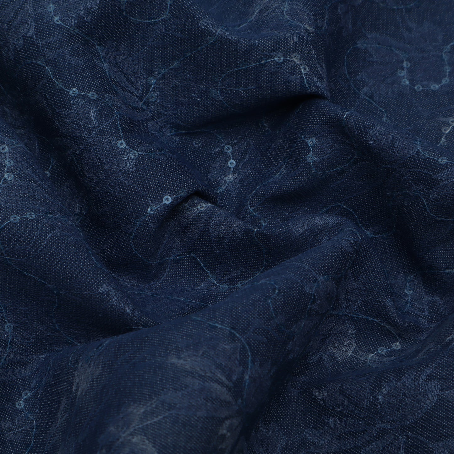 Blue Color Denim Sequins Embroidery Fabric