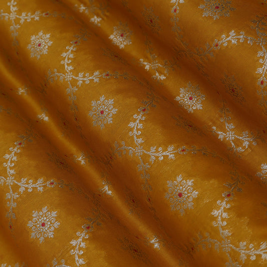Mustard Color Katan Meena Jaal Brocade Fabric