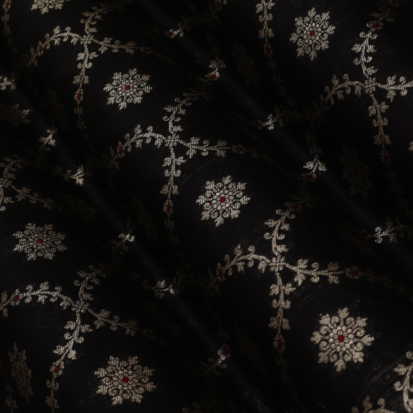 Black Color Katan Meena Jaal Brocade Fabric