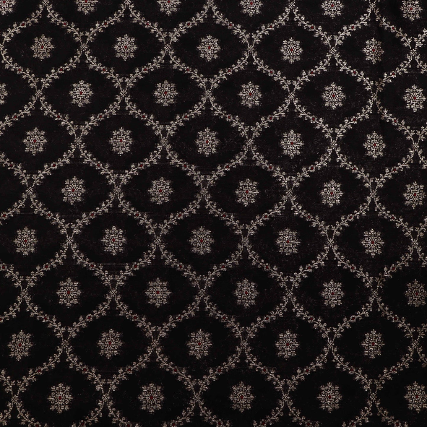 Black Color Katan Meena Jaal Brocade Fabric