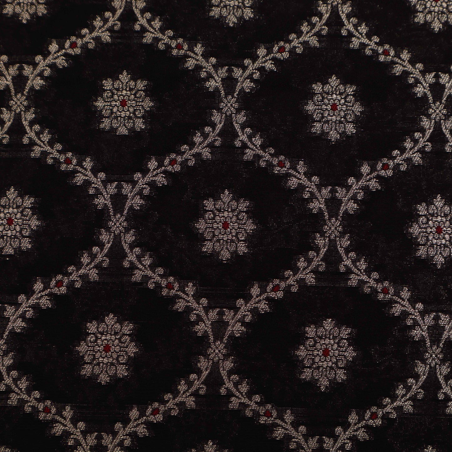 Black Color Katan Meena Jaal Brocade Fabric