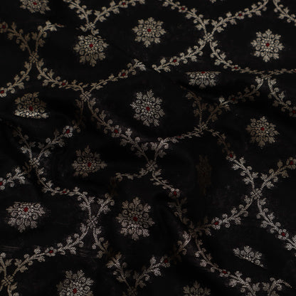 Black Color Katan Meena Jaal Brocade Fabric