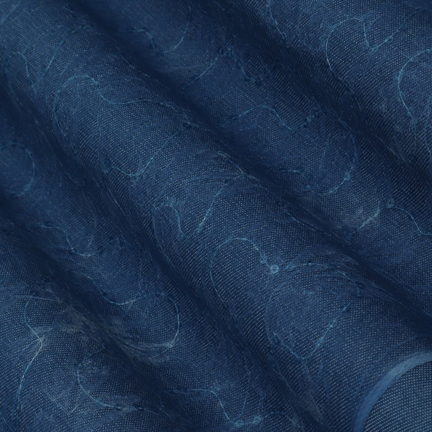 Blue Color Denim Sequins Embroidery Fabric