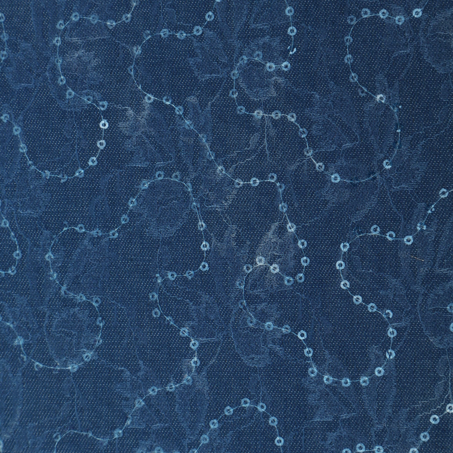 Blue Color Denim Sequins Embroidery Fabric