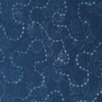 Blue Color Denim Sequins Embroidery Fabric