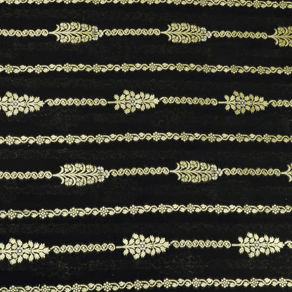 Black Color Katan Dupion Silk Brocade Fabric