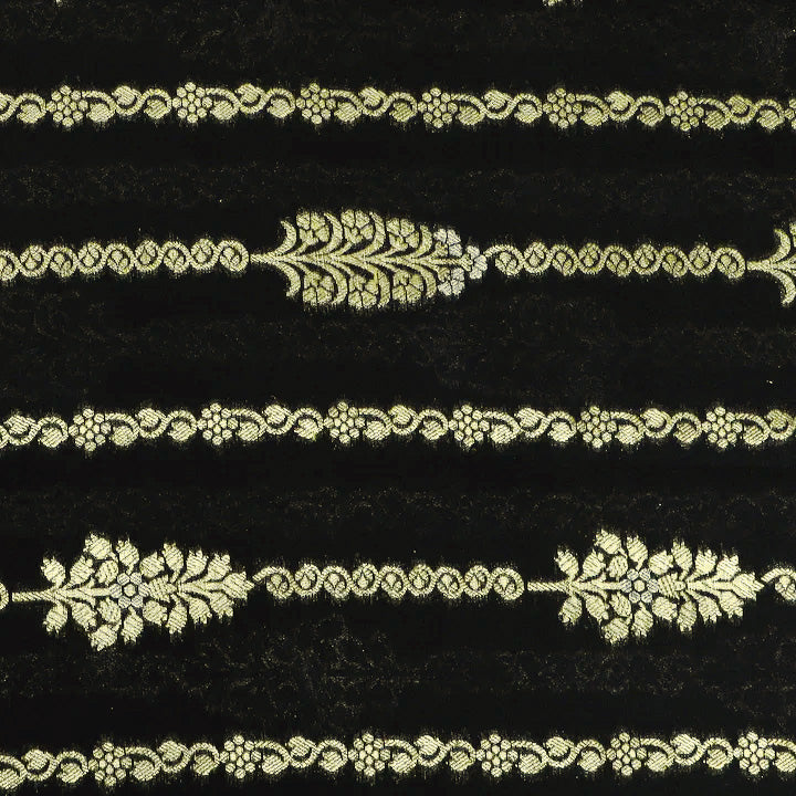 Black Color Katan Dupion Silk Brocade Fabric