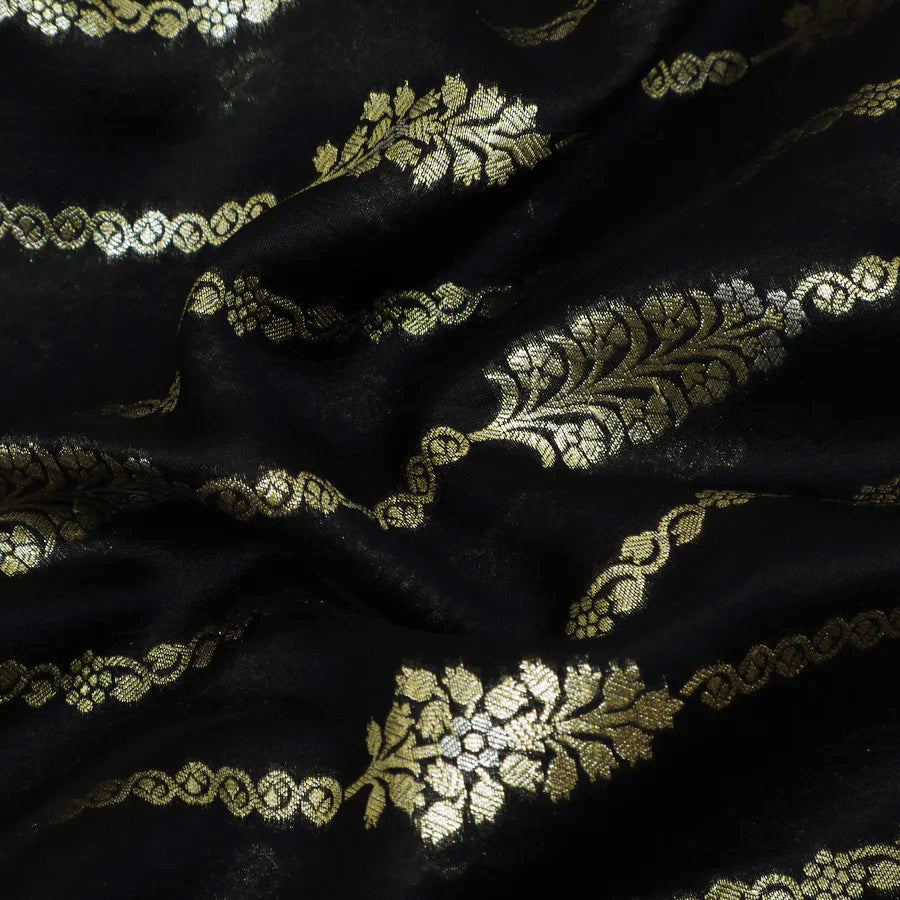 Black Color Katan Dupion Silk Brocade Fabric