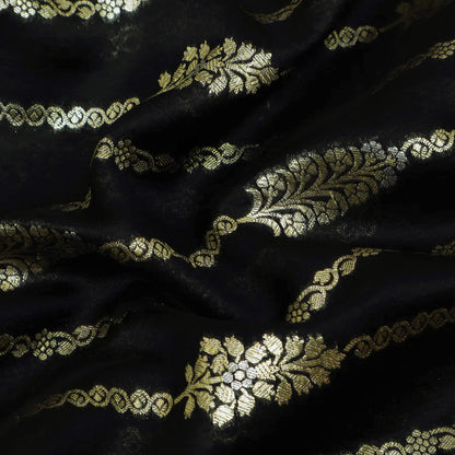 Black Color Katan Dupion Silk Brocade Fabric