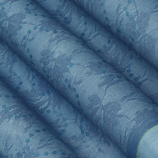 Blue Color Denim Sequins Embroidery Fabric