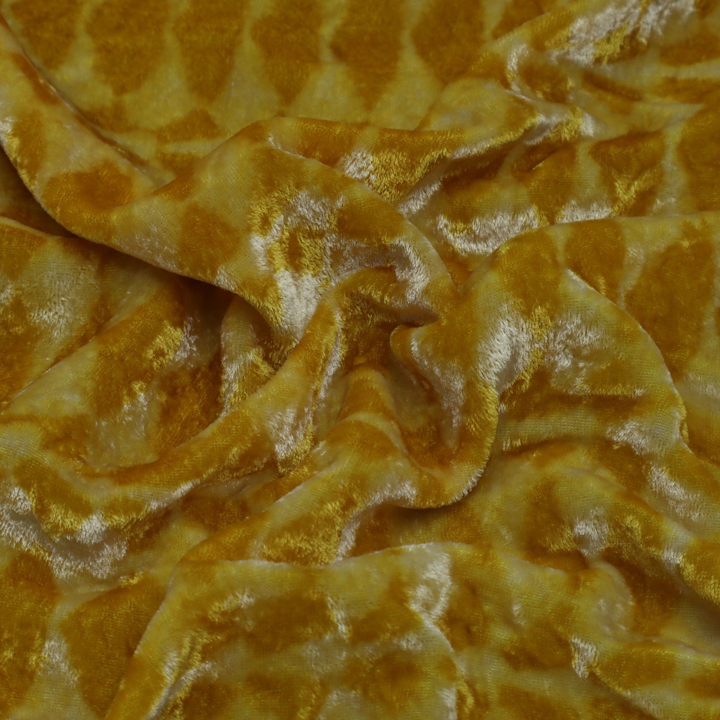 Mustard Color Silk Velvet Print Fabric