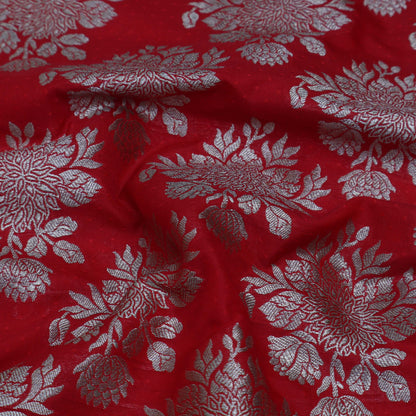 Red Color Katan Boota Jaal Brocade Fabric