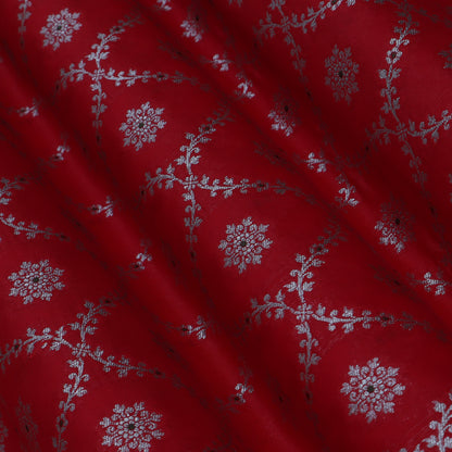 Blood Red Color Katan Meena Jaal Brocade Fabric