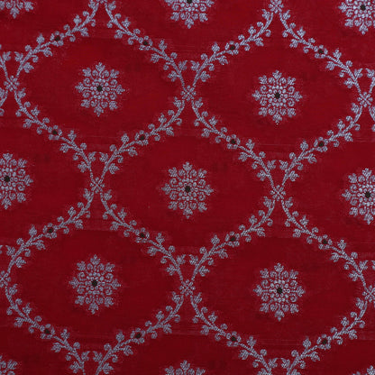 Blood Red Color Katan Meena Jaal Brocade Fabric