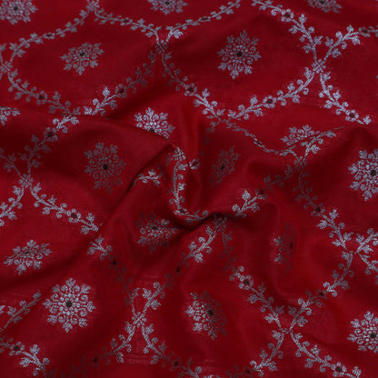 Blood Red Color Katan Meena Jaal Brocade Fabric