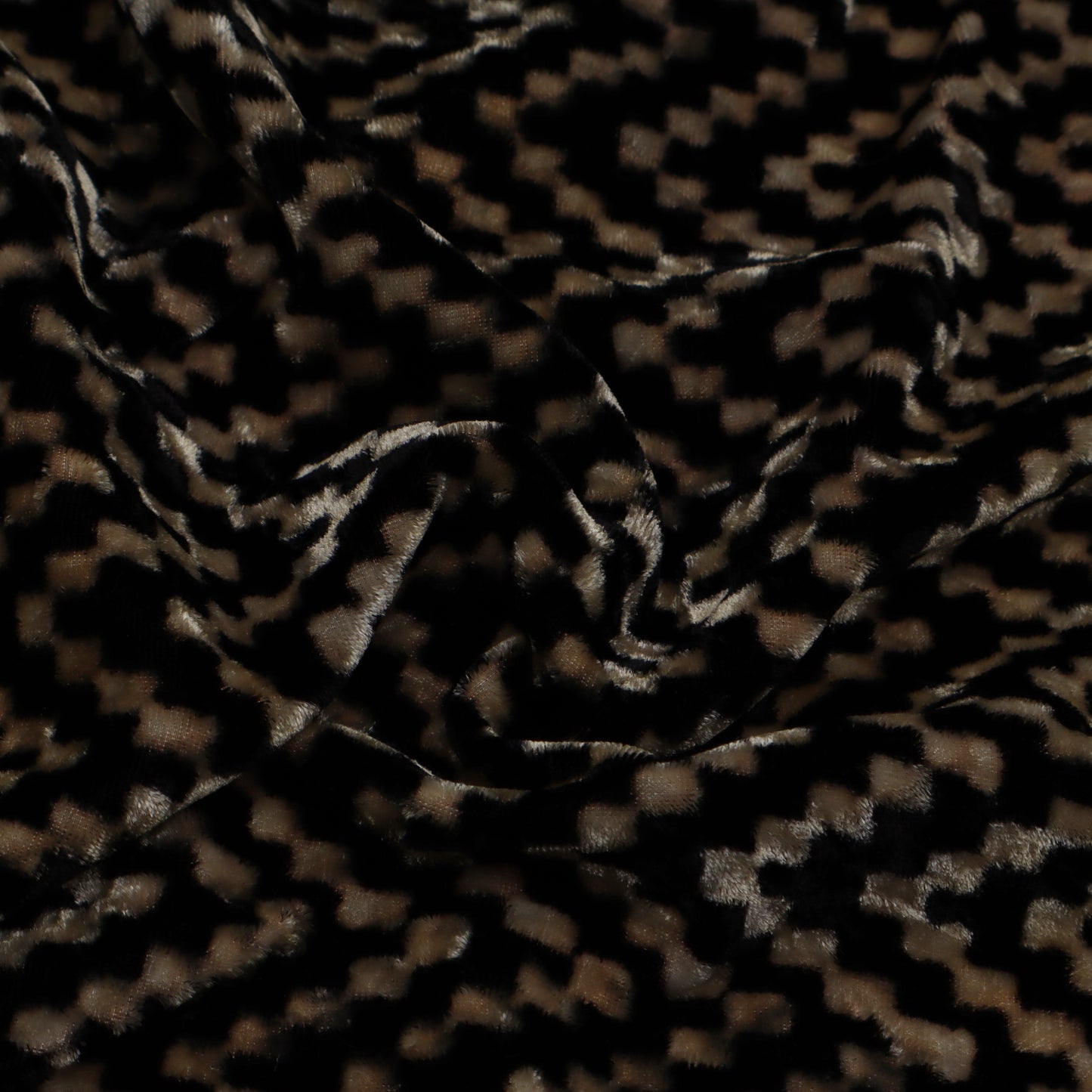 Black Color Silk Velvet Print Fabric