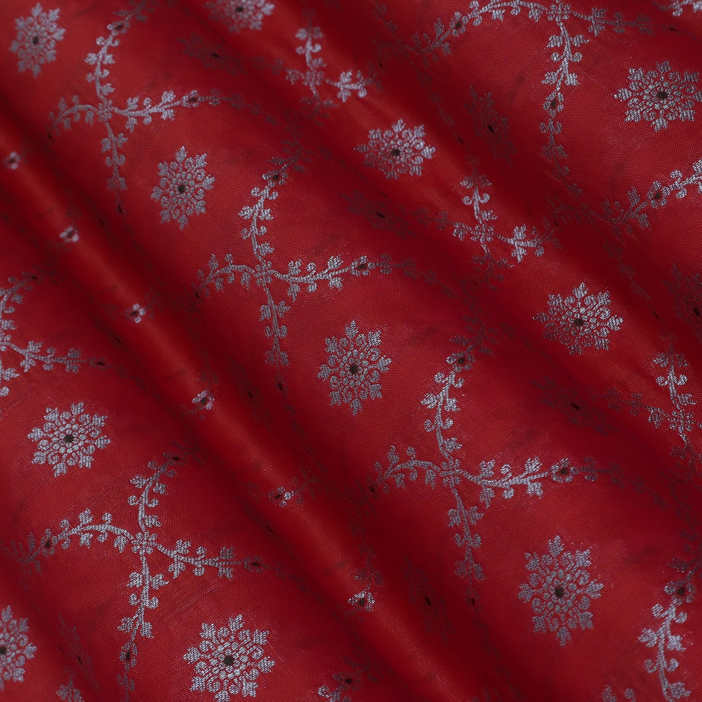 Red Color Katan Meena Jaal Brocade Fabric