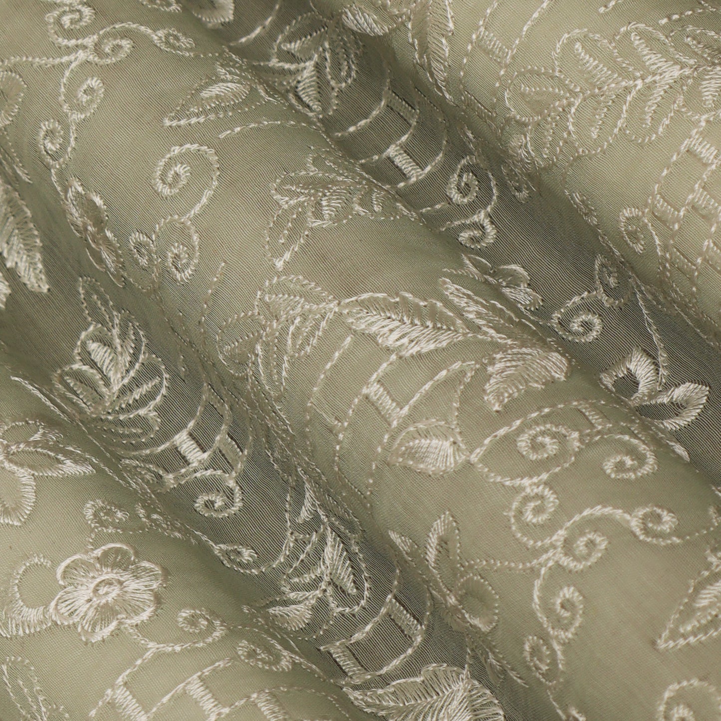 Pista Green Color Chanderi Embroidery Fabric