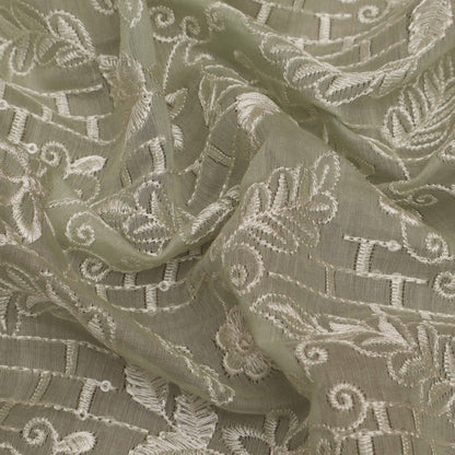 Pista Green Color Chanderi Embroidery Fabric