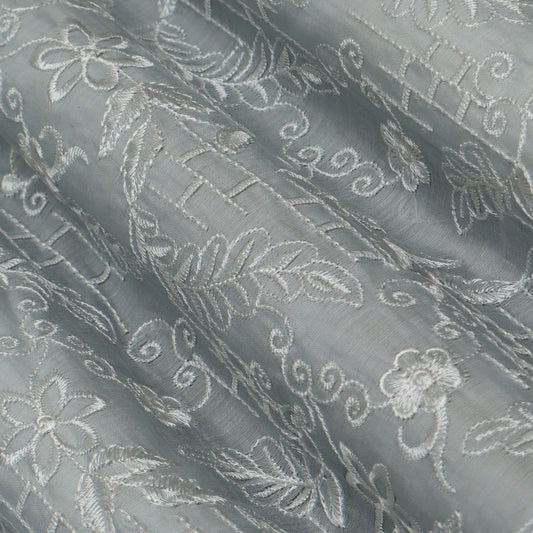 Sky Blue Color Chanderi Embroidery Fabric