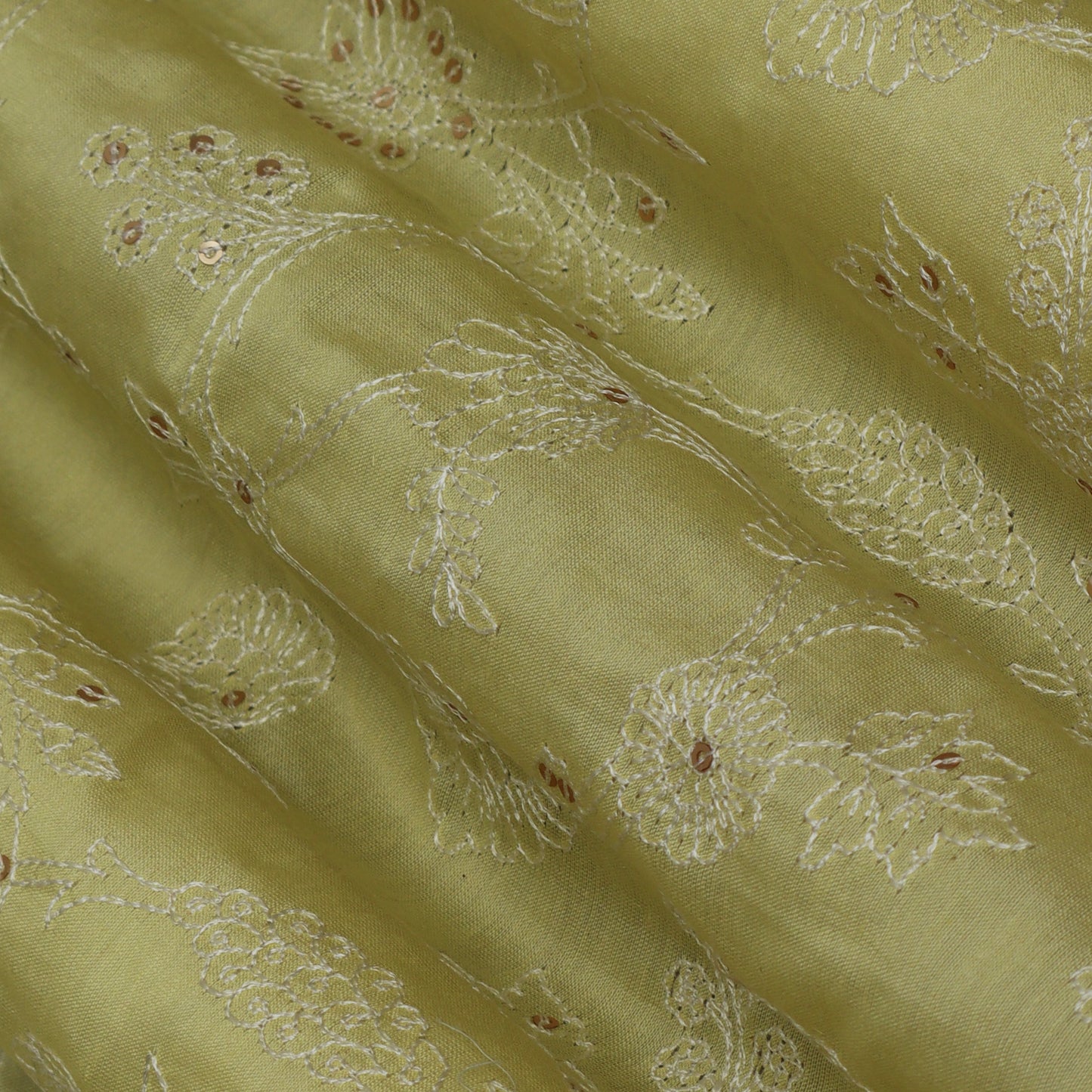 Yellow Color Chanderi Embroidery Fabric