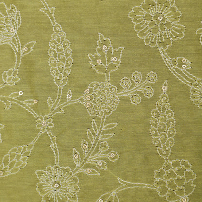 Yellow Color Chanderi Embroidery Fabric