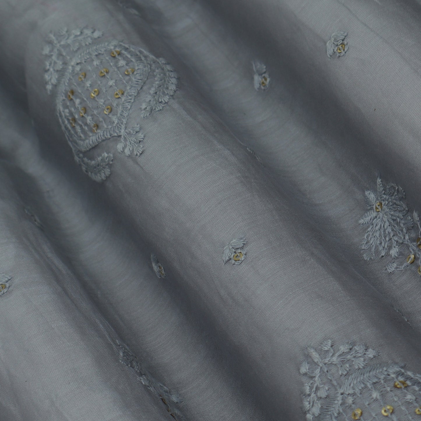 Grey Color Chanderi Embroidery Fabric