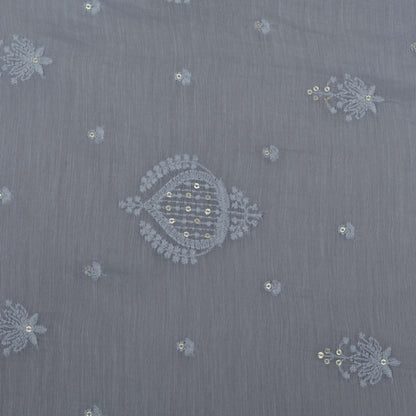 Grey Color Chanderi Embroidery Fabric