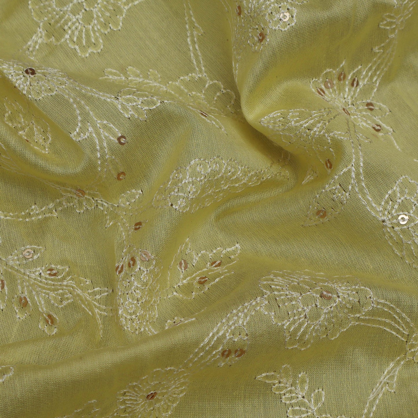 Yellow Color Chanderi Embroidery Fabric