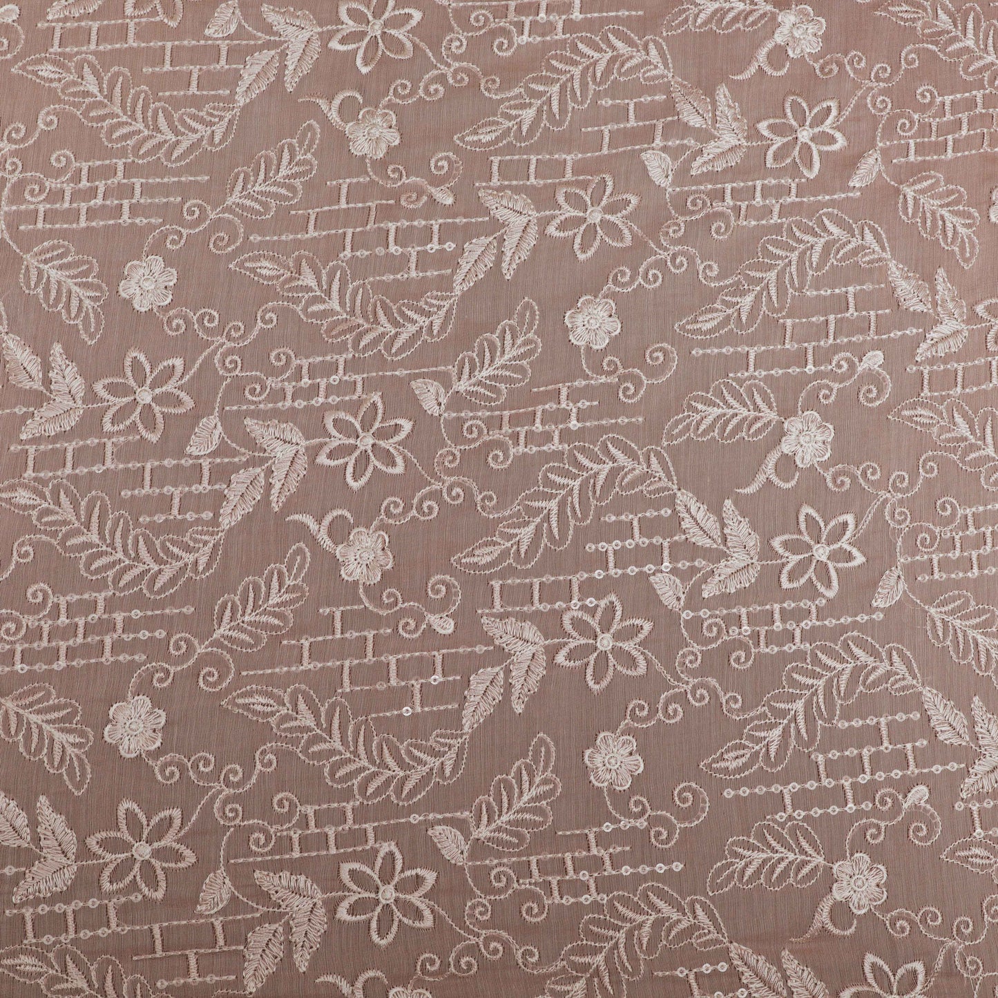 Pink Color Chanderi Embroidery Fabric