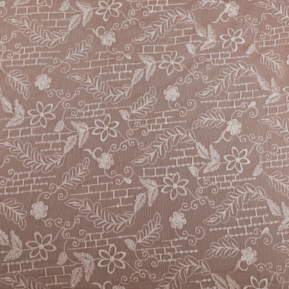 Pink Color Chanderi Embroidery Fabric