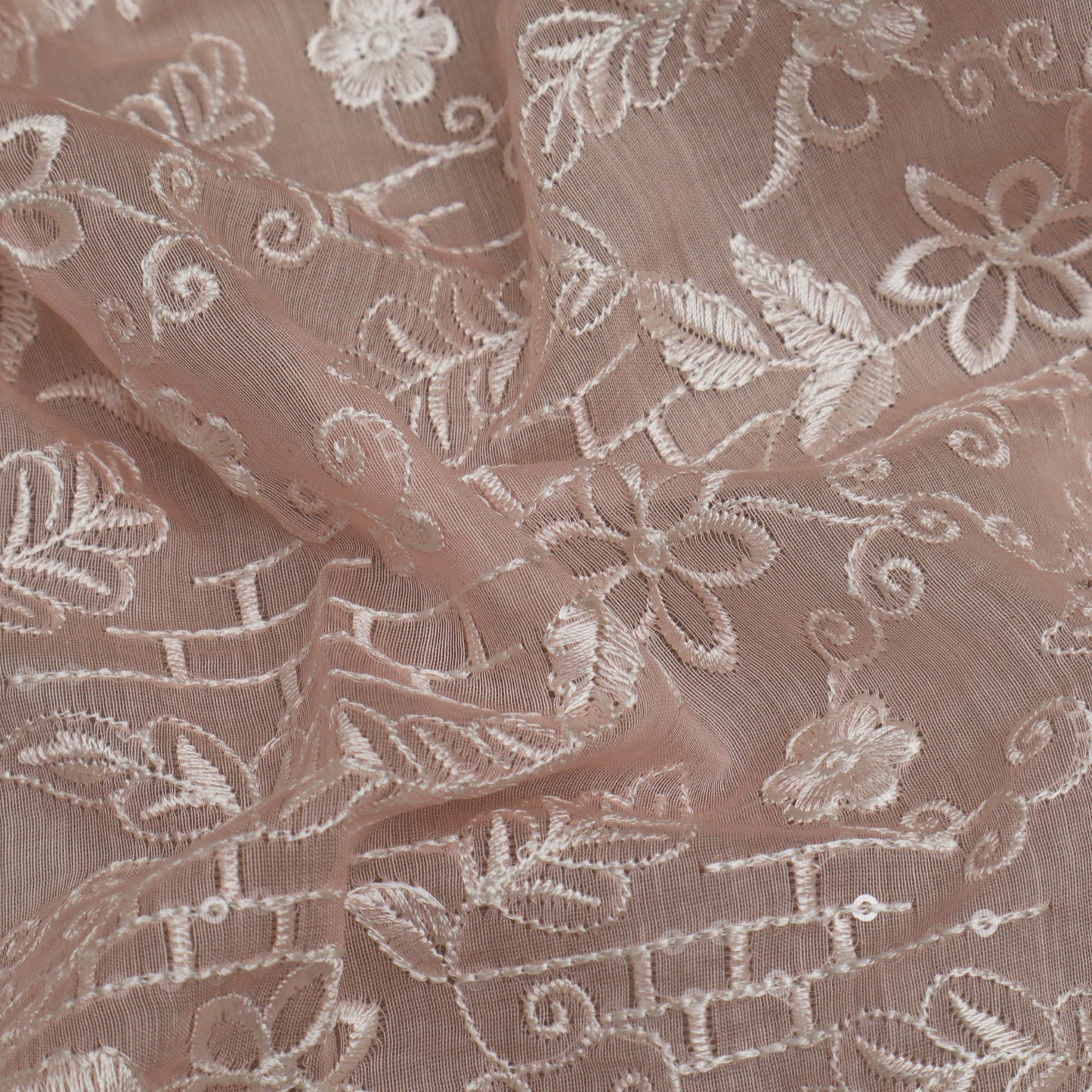 Pink Color Chanderi Embroidery Fabric