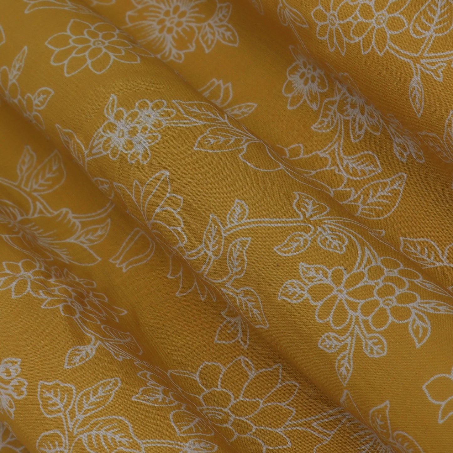 Yellow Color Mulmul Print Fabric