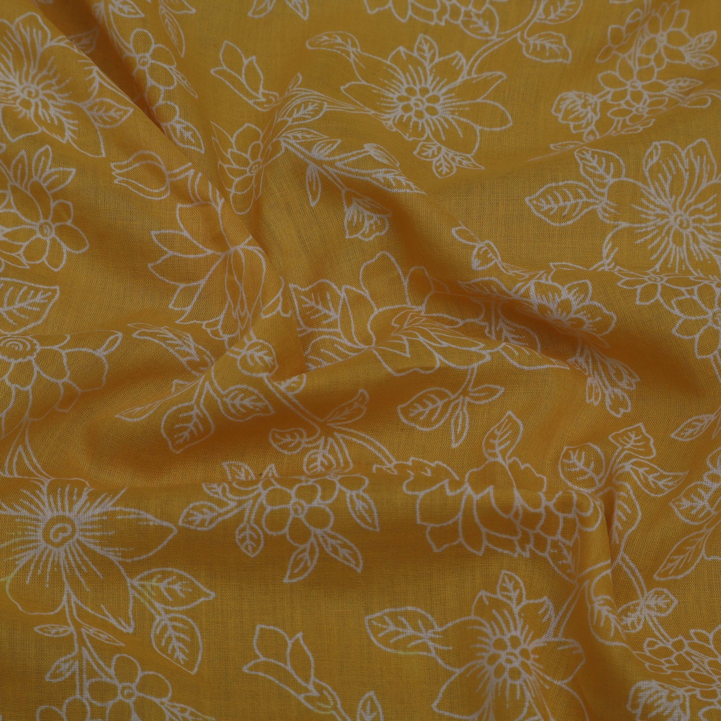 Yellow Color Mulmul Print Fabric