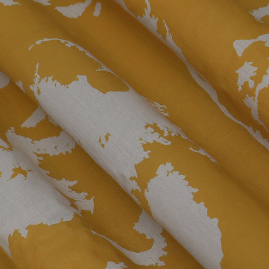 Yellow Color Mulmul Print Fabric