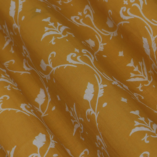 Yellow Color Mulmul Print Fabric