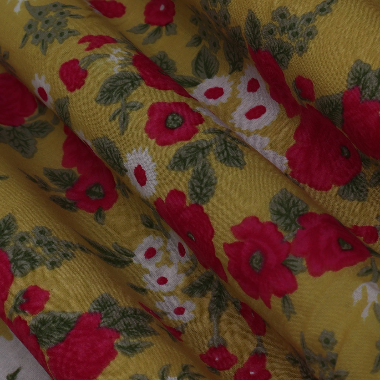 Yellow Color Mulmul Print Fabric