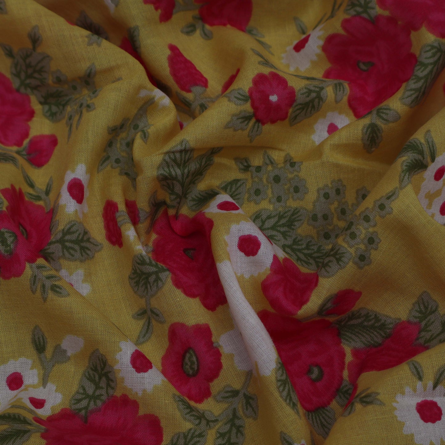 Yellow Color Mulmul Print Fabric