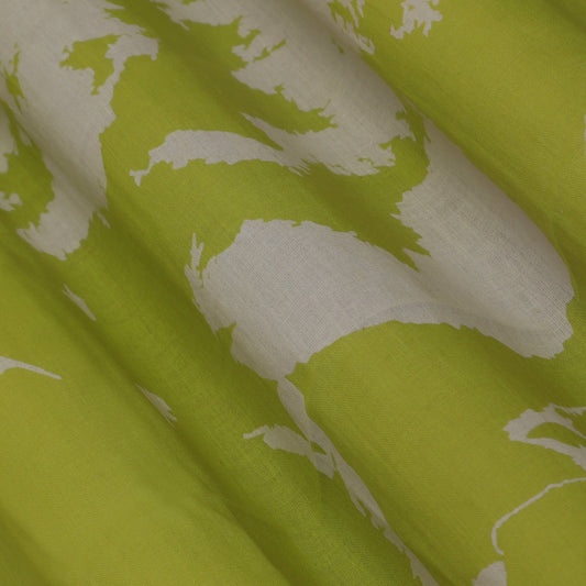 Lime Green Color Mulmul Print Fabric