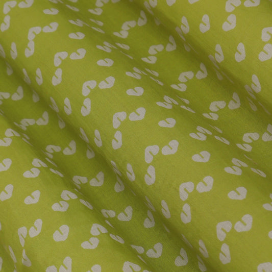 Lime Green Color Mulmul Print Fabric