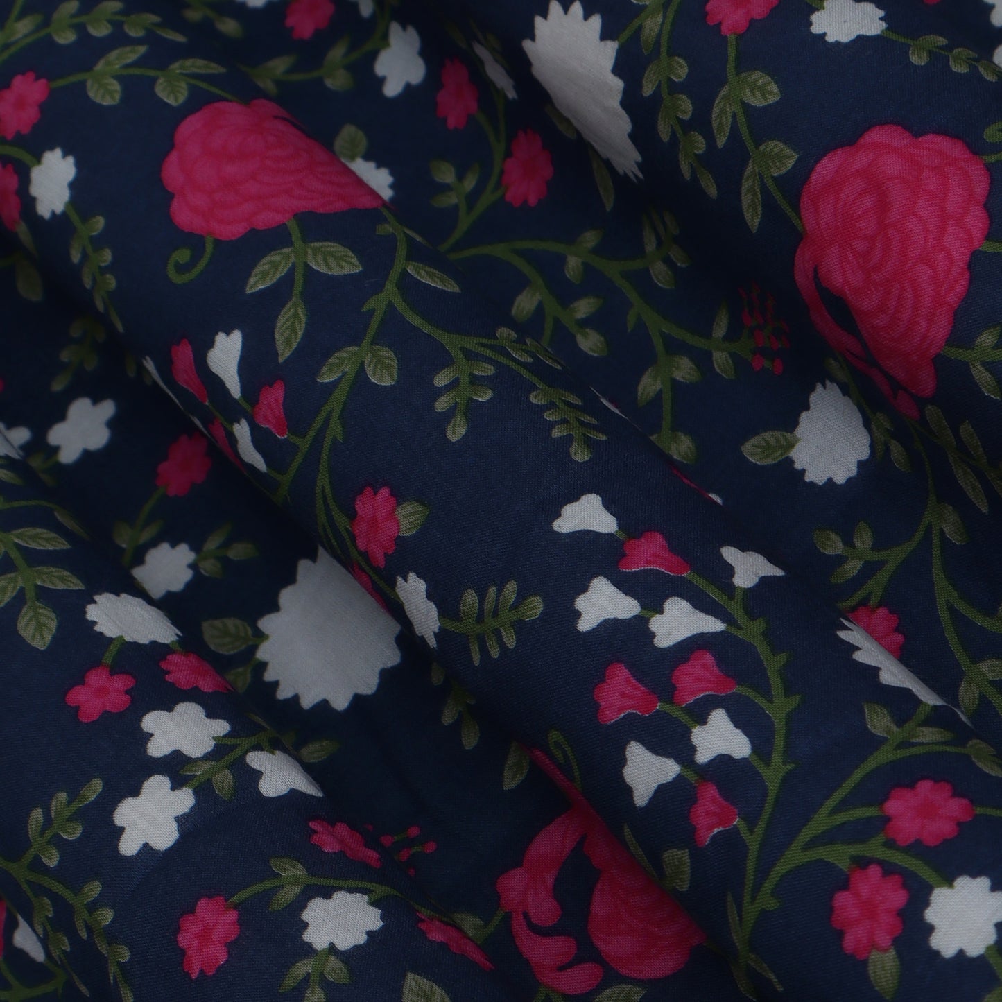 Navy Blue Color Mulmul Print Fabric