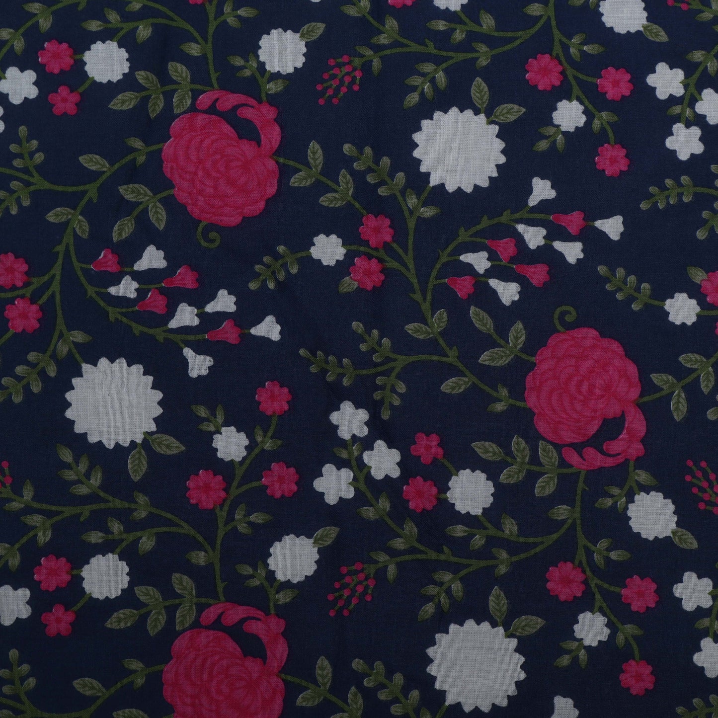 Navy Blue Color Mulmul Print Fabric