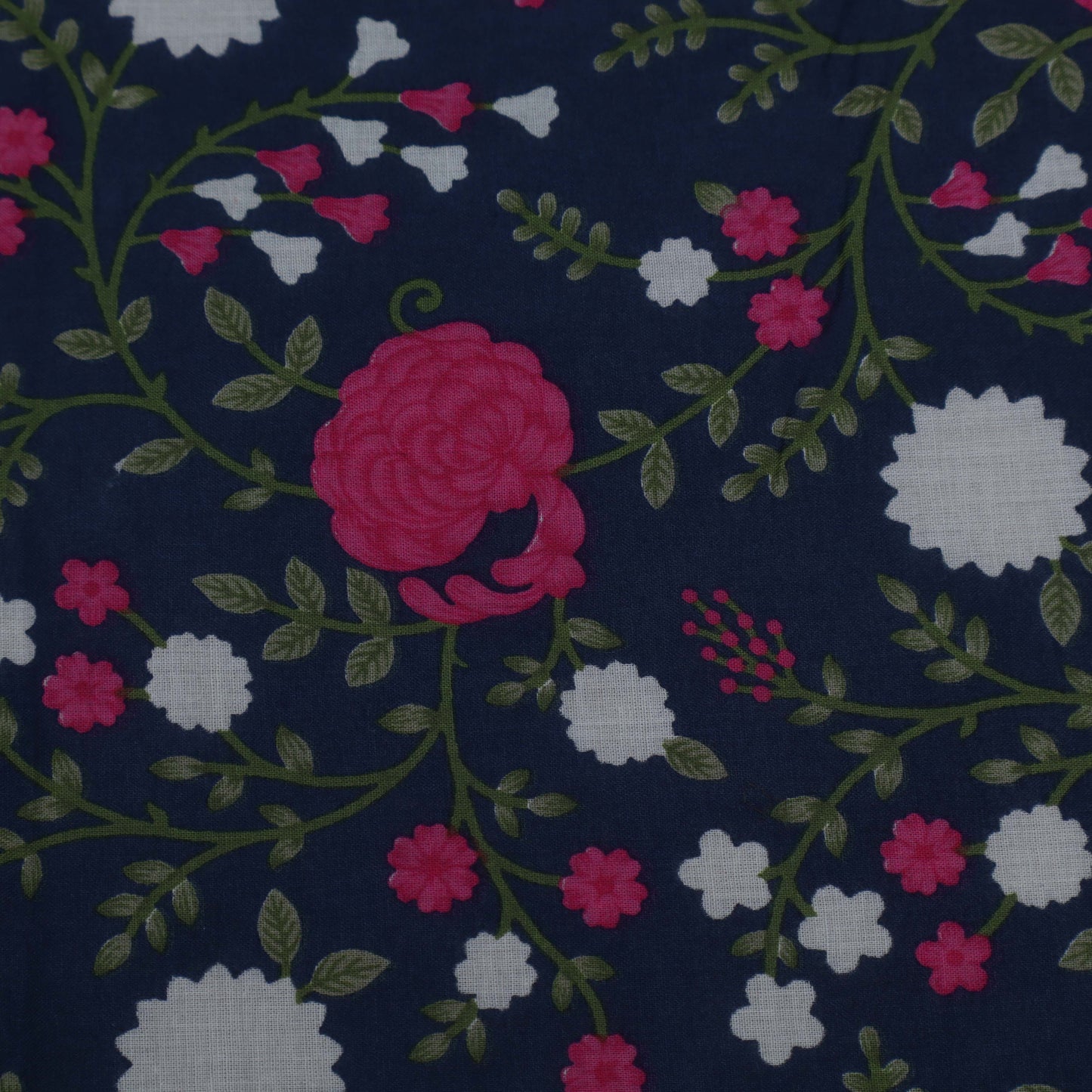 Navy Blue Color Mulmul Print Fabric