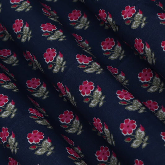 Navy Blue Color Mulmul Print Fabric
