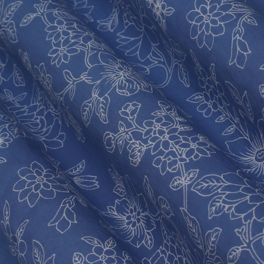 Sky Blue Color Mulmul Print Fabric