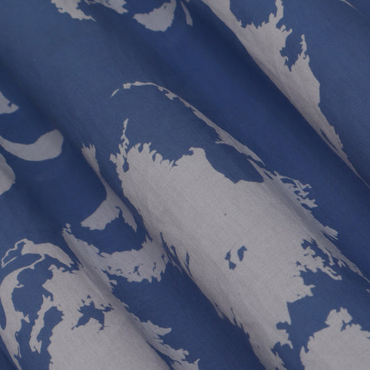 Sky Blue Color Mulmul Print Fabric